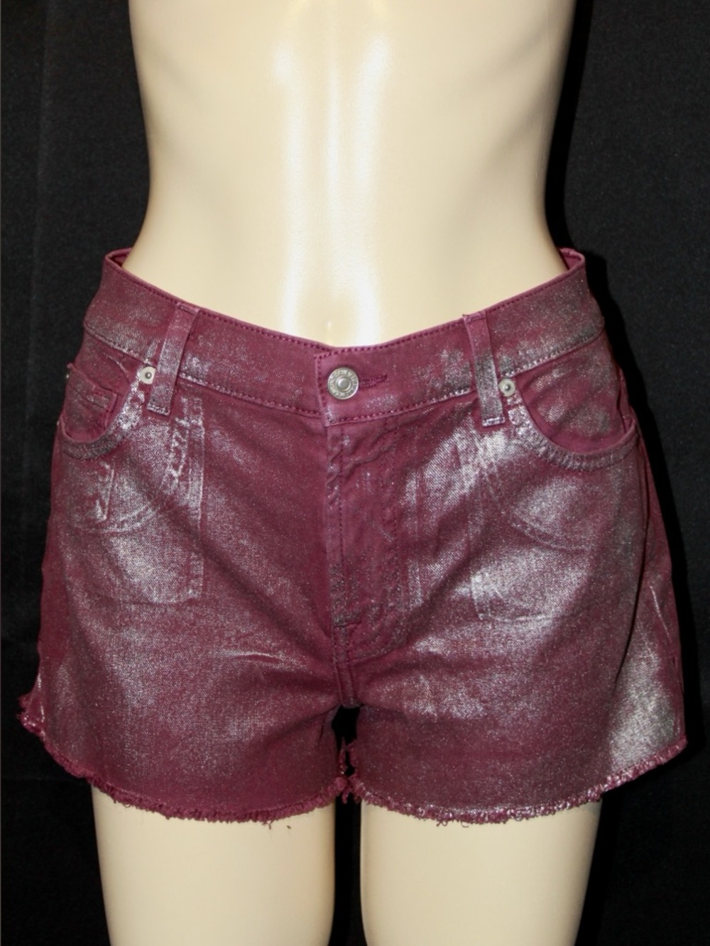 7 For All Mankind Metallic Burgundy Denim Shorts